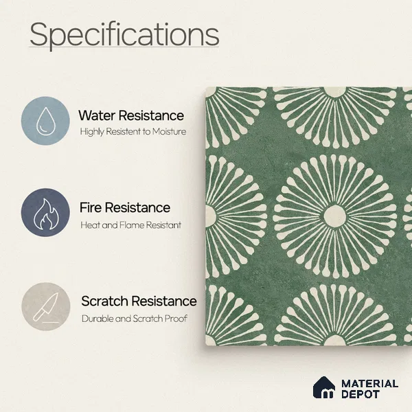 Moroccan Wall & Floor Highlighter 1 Tile TL 11188 Verdant Bloom 1 ft x 1 ft Ceramic Matte Finish Tile - 10 mm | Suitable For Kitchen, Bathroom, Balcony