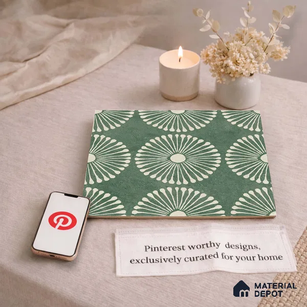Moroccan Wall & Floor Highlighter 1 Tile TL 11188 Verdant Bloom 1 ft x 1 ft Ceramic Matte Finish Tile - 10 mm | Suitable For Kitchen, Bathroom, Balcony