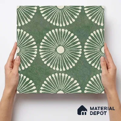 Moroccan Wall & Floor Highlighter 1 Tile TL 11188 Verdant Bloom 1 ft x 1 ft Ceramic Matte Finish Tile - 10 mm | Suitable For Kitchen, Bathroom, Balcony
