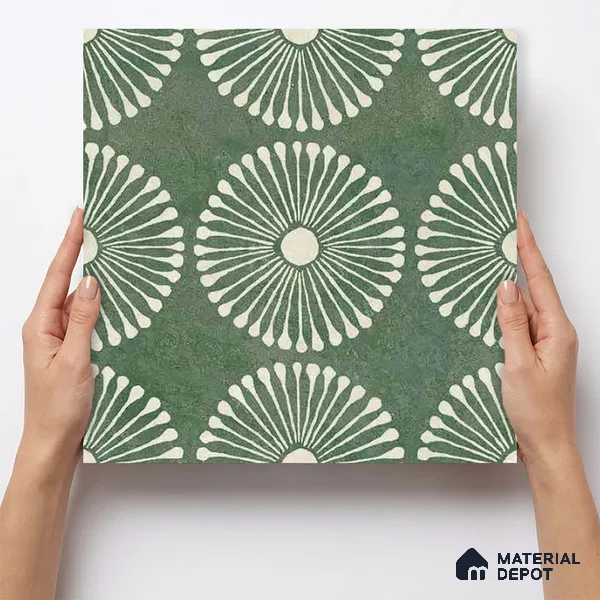 Moroccan Wall & Floor Highlighter 1 Tile TL 11188 Verdant Bloom 1 ft x 1 ft Ceramic Matte Finish Tile - 10 mm | Suitable For Kitchen, Bathroom, Balcony