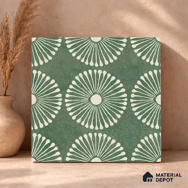 Moroccan Wall & Floor Highlighter 1 Tile TL 11188 Verdant Bloom 1 ft x 1 ft Ceramic Matte Finish Tile - 10 mm | Suitable For Kitchen, Bathroom, Balcony