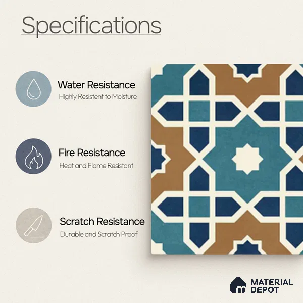 Moroccan Wall & Floor Tile TL 11103 Mosaic Azure 1 ft x 1 ft Ceramic Matte Finish Tile - 10 mm | Suitable For Kitchen, Bathroom, Balcony