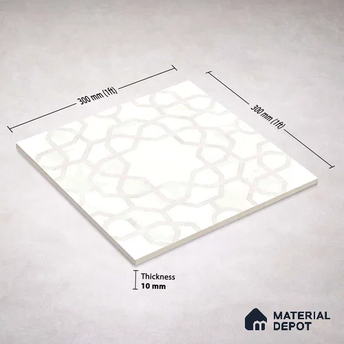 Moroccan Carving Wall & Floor Tile TL 11673 Ivory Arabesque 1 ft x 1 ft Ceramic Carving Matte Finish Tile - 10 mm | Suitable For Bathroom, Dining Area, Kitchen