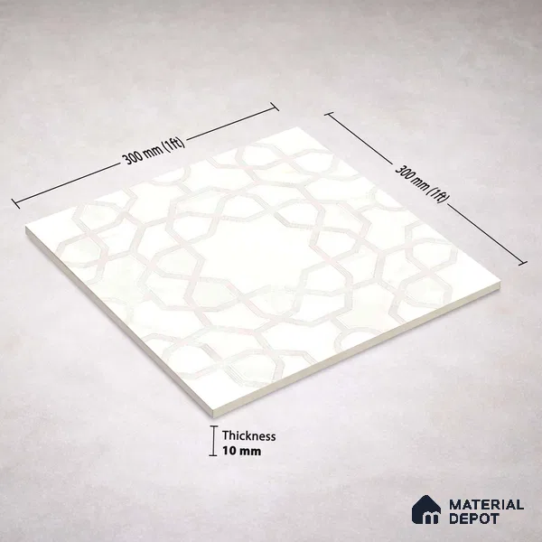 Moroccan Carving Wall & Floor Tile TL 11673 Ivory Arabesque 1 ft x 1 ft Ceramic Carving Matte Finish Tile - 10 mm | Suitable For Bathroom, Dining Area, Kitchen