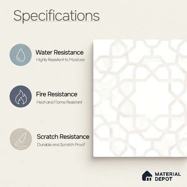 Moroccan Carving Wall & Floor Tile TL 11673 Ivory Arabesque 1 ft x 1 ft Ceramic Carving Matte Finish Tile - 10 mm | Suitable For Bathroom, Dining Area, Kitchen