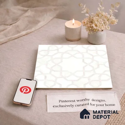 Moroccan Carving Wall & Floor Tile TL 11673 Ivory Arabesque 1 ft x 1 ft Ceramic Carving Matte Finish Tile - 10 mm | Suitable For Bathroom, Dining Area, Kitchen