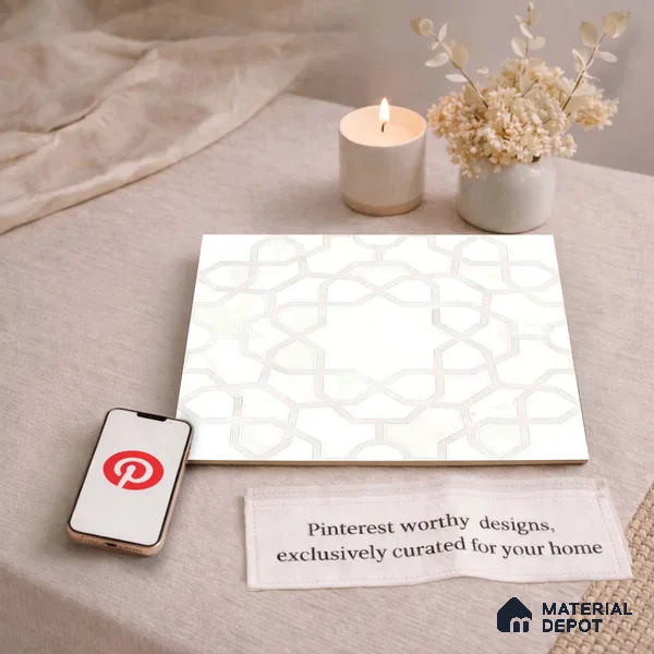 Moroccan Carving Wall & Floor Tile TL 11673 Ivory Arabesque 1 ft x 1 ft Ceramic Carving Matte Finish Tile - 10 mm | Suitable For Bathroom, Dining Area, Kitchen