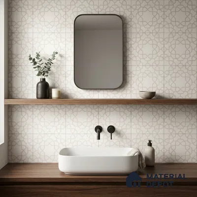 Moroccan Carving Wall & Floor Tile TL 11673 Ivory Arabesque 1 ft x 1 ft Ceramic Carving Matte Finish Tile - 10 mm | Suitable For Bathroom, Dining Area, Kitchen