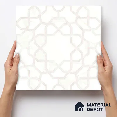 Moroccan Carving Wall & Floor Tile TL 11673 Ivory Arabesque 1 ft x 1 ft Ceramic Carving Matte Finish Tile - 10 mm | Suitable For Bathroom, Dining Area, Kitchen