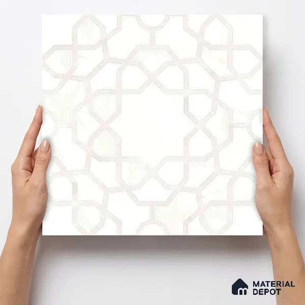 Moroccan Carving Wall & Floor Tile TL 11673 Ivory Arabesque 1 ft x 1 ft Ceramic Carving Matte Finish Tile - 10 mm | Suitable For Bathroom, Dining Area, Kitchen