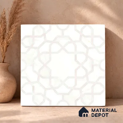 Moroccan Carving Wall & Floor Tile TL 11673 Ivory Arabesque 1 ft x 1 ft Ceramic Carving Matte Finish Tile - 10 mm | Suitable For Bathroom, Dining Area, Kitchen