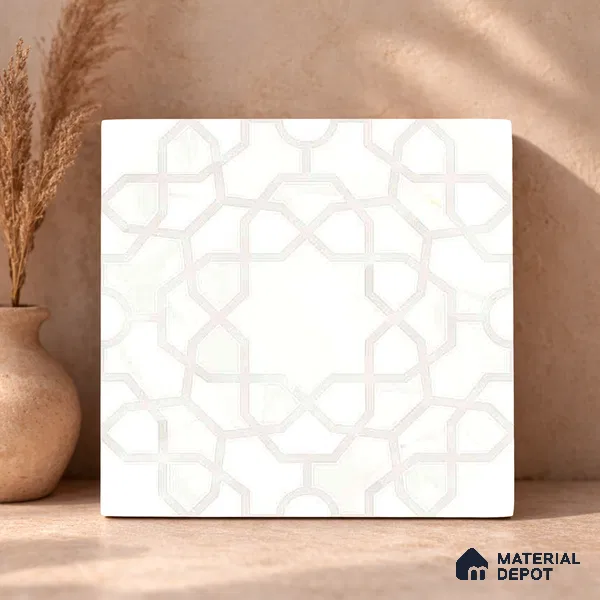 Moroccan Carving Wall & Floor Tile TL 11673 Ivory Arabesque 1 ft x 1 ft Ceramic Carving Matte Finish Tile - 10 mm | Suitable For Bathroom, Dining Area, Kitchen