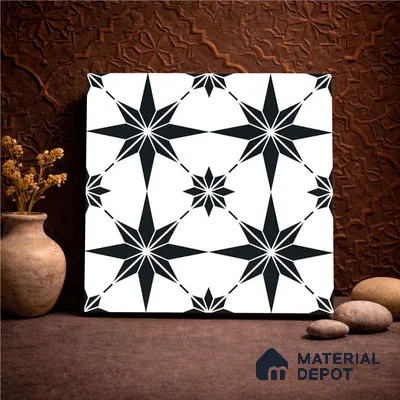 Moroccan Monochrome Wall & Floor Tile TL 11140 Stellar Noir 1 ft x 1 ft Ceramic Matte Finish Tile - 10 mm | Suitable For Kitchen, Bathroom, Balcony