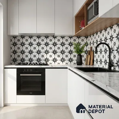 Moroccan Monochrome Wall & Floor Tile TL 11140 Stellar Noir 1 ft x 1 ft Ceramic Matte Finish Tile - 10 mm | Suitable For Kitchen, Bathroom, Balcony
