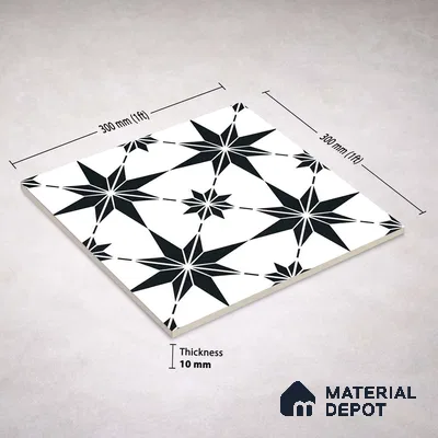 Moroccan Monochrome Wall & Floor Tile TL 11140 Stellar Noir 1 ft x 1 ft Ceramic Matte Finish Tile - 10 mm | Suitable For Kitchen, Bathroom, Balcony