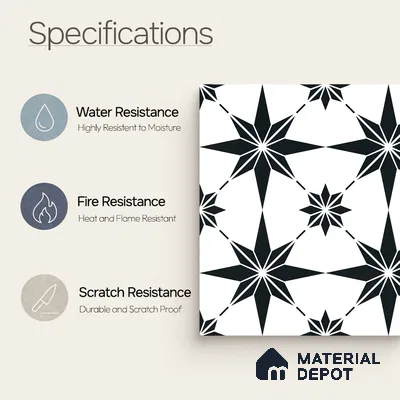 Moroccan Monochrome Wall & Floor Tile TL 11140 Stellar Noir 1 ft x 1 ft Ceramic Matte Finish Tile - 10 mm | Suitable For Kitchen, Bathroom, Balcony