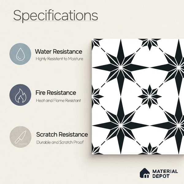 Moroccan Monochrome Wall & Floor Tile TL 11140 Stellar Noir 1 ft x 1 ft Ceramic Matte Finish Tile - 10 mm | Suitable For Kitchen, Bathroom, Balcony
