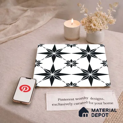 Moroccan Monochrome Wall & Floor Tile TL 11140 Stellar Noir 1 ft x 1 ft Ceramic Matte Finish Tile - 10 mm | Suitable For Kitchen, Bathroom, Balcony