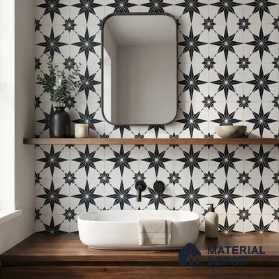 Moroccan Monochrome Wall & Floor Tile TL 11140 Stellar Noir 1 ft x 1 ft Ceramic Matte Finish Tile - 10 mm | Suitable For Kitchen, Bathroom, Balcony