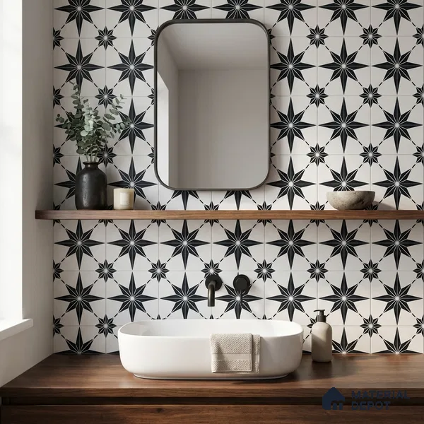 Moroccan Monochrome Wall & Floor Tile TL 11140 Stellar Noir 1 ft x 1 ft Ceramic Matte Finish Tile - 10 mm | Suitable For Kitchen, Bathroom, Balcony