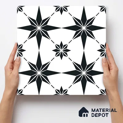 Moroccan Monochrome Wall & Floor Tile TL 11140 Stellar Noir 1 ft x 1 ft Ceramic Matte Finish Tile - 10 mm | Suitable For Kitchen, Bathroom, Balcony