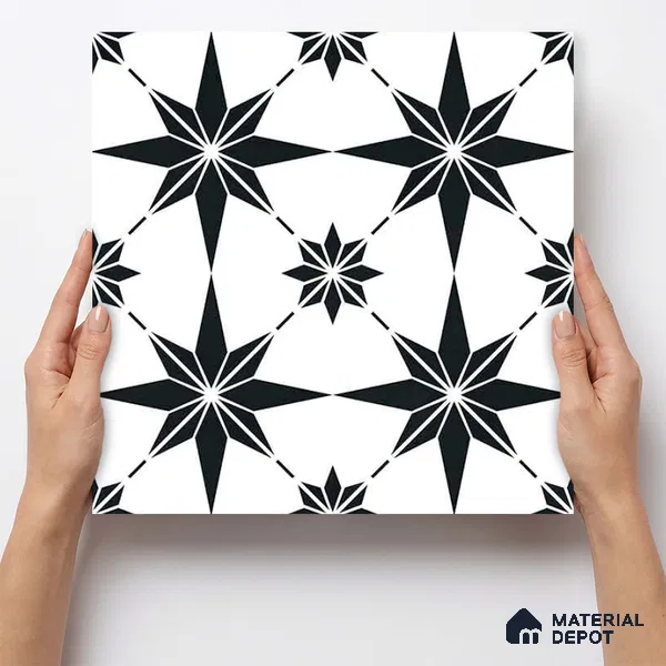 Moroccan Monochrome Wall & Floor Tile TL 11140 Stellar Noir 1 ft x 1 ft Ceramic Matte Finish Tile - 10 mm | Suitable For Kitchen, Bathroom, Balcony