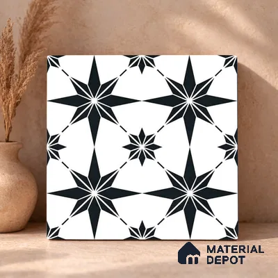 Moroccan Monochrome Wall & Floor Tile TL 11140 Stellar Noir 1 ft x 1 ft Ceramic Matte Finish Tile - 10 mm | Suitable For Kitchen, Bathroom, Balcony