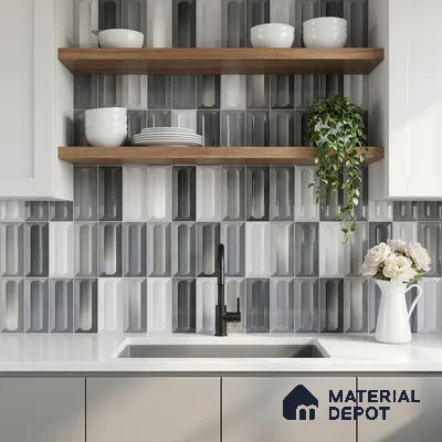 Faux Subway Wall Tile TL 11296 Graphite Capsule 1 ft x 1 ft Ceramic Glossy Finish Tile - 10 mm | Suitable For Bathroom, Dining Area, Kitchen Backsplash