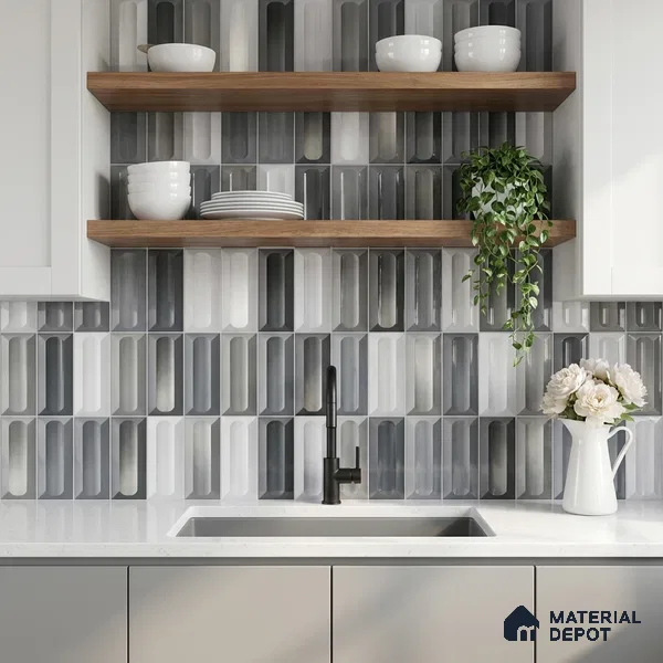 Faux Subway Wall Tile TL 11296 Graphite Capsule 1 ft x 1 ft Ceramic Glossy Finish Tile - 10 mm | Suitable For Bathroom, Dining Area, Kitchen Backsplash