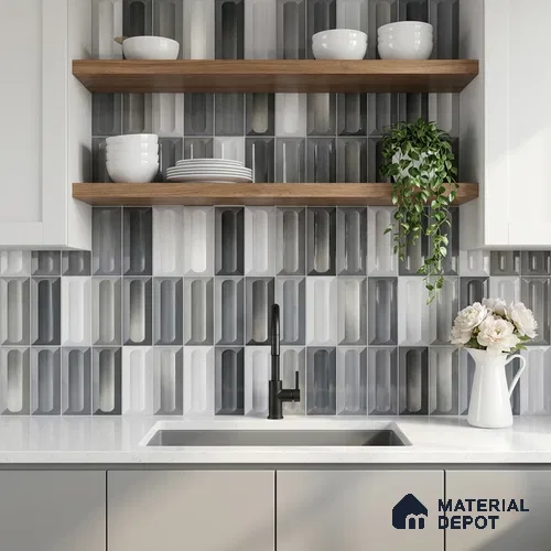 Faux Subway Wall Tile TL 11296 Graphite Capsule 1 ft x 1 ft Ceramic Glossy Finish Tile - 10 mm | Suitable For Bathroom, Dining Area, Kitchen Backsplash