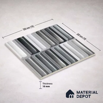 Faux Subway Wall Tile TL 11296 Graphite Capsule 1 ft x 1 ft Ceramic Glossy Finish Tile - 10 mm | Suitable For Bathroom, Dining Area, Kitchen Backsplash