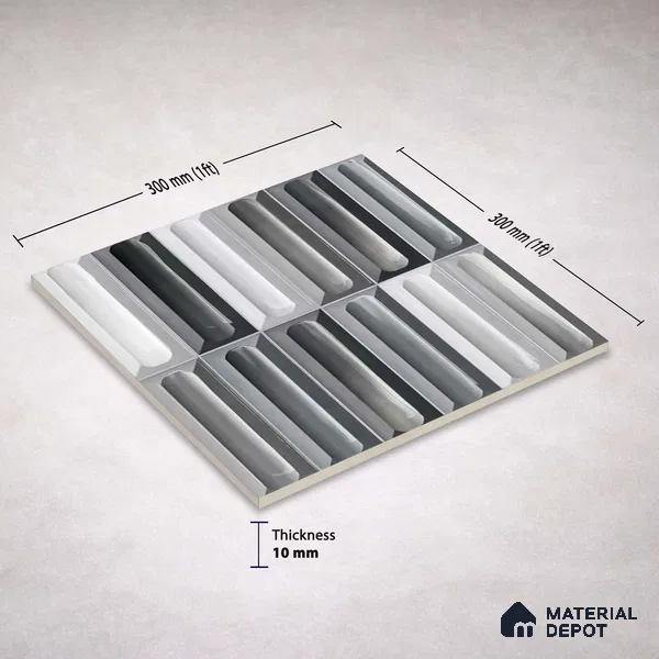 Faux Subway Wall Tile TL 11296 Graphite Capsule 1 ft x 1 ft Ceramic Glossy Finish Tile - 10 mm | Suitable For Bathroom, Dining Area, Kitchen Backsplash