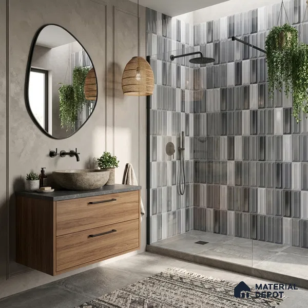 Faux Subway Wall Tile TL 11296 Graphite Capsule 1 ft x 1 ft Ceramic Glossy Finish Tile - 10 mm | Suitable For Bathroom, Dining Area, Kitchen Backsplash