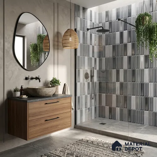 Faux Subway Wall Tile TL 11296 Graphite Capsule 1 ft x 1 ft Ceramic Glossy Finish Tile - 10 mm | Suitable For Bathroom, Dining Area, Kitchen Backsplash
