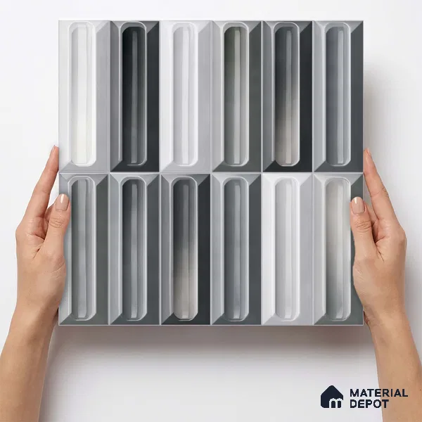 Faux Subway Wall Tile TL 11296 Graphite Capsule 1 ft x 1 ft Ceramic Glossy Finish Tile - 10 mm | Suitable For Bathroom, Dining Area, Kitchen Backsplash
