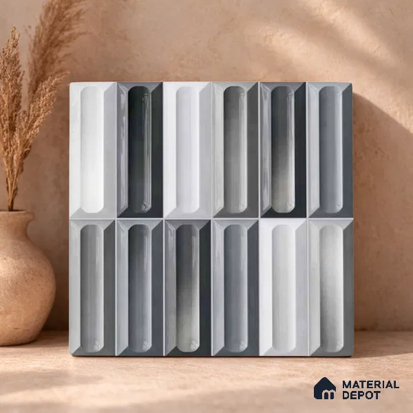 Faux Subway Wall Tile TL 11296 Graphite Capsule 1 ft x 1 ft Ceramic Glossy Finish Tile - 10 mm | Suitable For Bathroom, Dining Area, Kitchen Backsplash