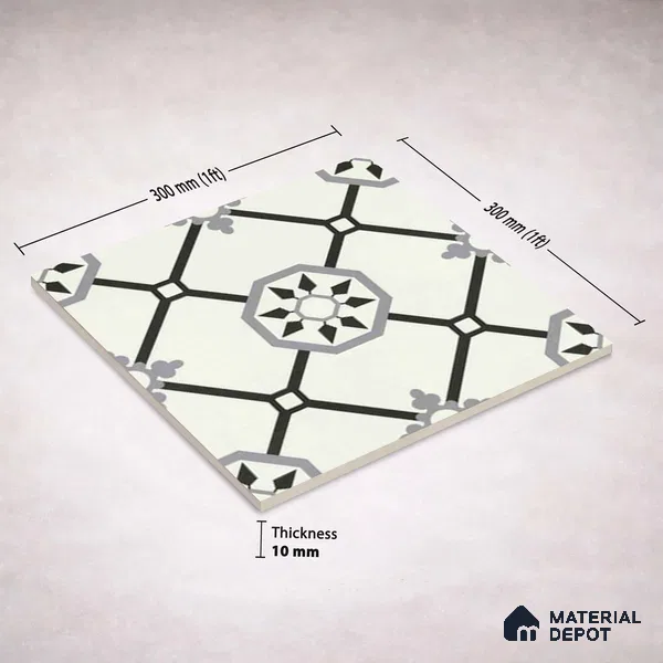 Moroccan Wall & Floor Tile TL 11120 Octave Lattice 1 ft x 1 ft Ceramic Matte Finish Tile - 10 mm | Suitable For Kitchen, Bathroom, Balcony