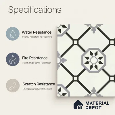 Moroccan Wall & Floor Tile TL 11120 Octave Lattice 1 ft x 1 ft Ceramic Matte Finish Tile - 10 mm | Suitable For Kitchen, Bathroom, Balcony