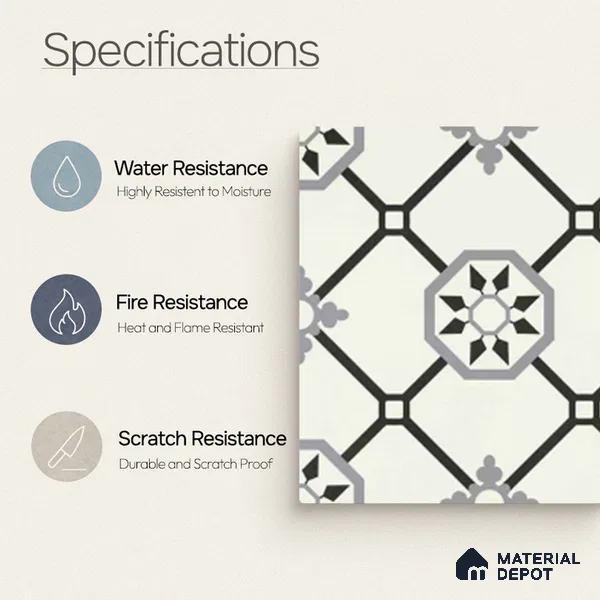 Moroccan Wall & Floor Tile TL 11120 Octave Lattice 1 ft x 1 ft Ceramic Matte Finish Tile - 10 mm | Suitable For Kitchen, Bathroom, Balcony