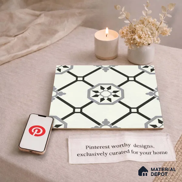Moroccan Wall & Floor Tile TL 11120 Octave Lattice 1 ft x 1 ft Ceramic Matte Finish Tile - 10 mm | Suitable For Kitchen, Bathroom, Balcony
