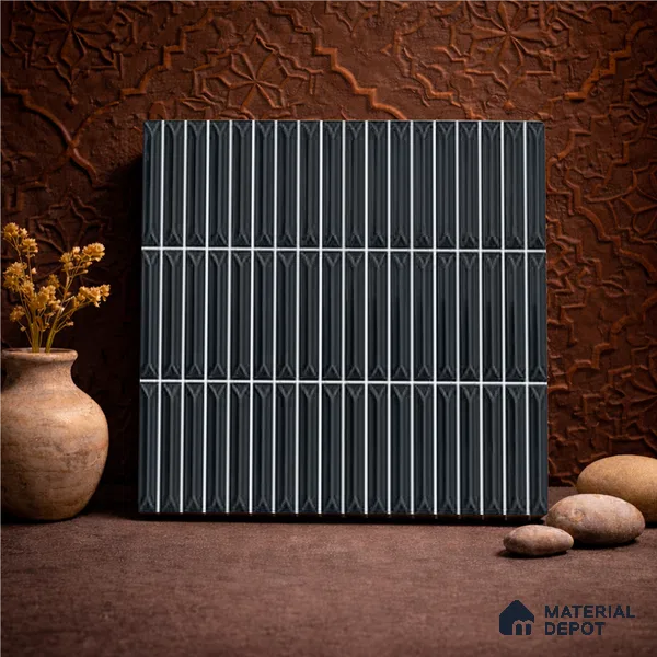 Faux Kitkat Subway Wall Tile TL 11310 Noir Pinnacle 1 ft x 1 ft Ceramic Glossy Finish Tile - 10 mm | Suitable For Bathroom, Balcony & Kitchen Backsplash (Sample)