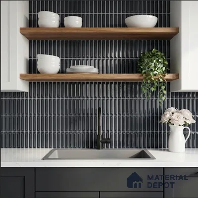 Faux Kitkat Subway Wall Tile TL 11310 Noir Pinnacle 1 ft x 1 ft Ceramic Glossy Finish Tile - 10 mm | Suitable For Bathroom, Balcony & Kitchen Backsplash (Sample)