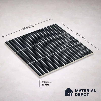 Faux Kitkat Subway Wall Tile TL 11310 Noir Pinnacle 1 ft x 1 ft Ceramic Glossy Finish Tile - 10 mm | Suitable For Bathroom, Balcony & Kitchen Backsplash (Sample)
