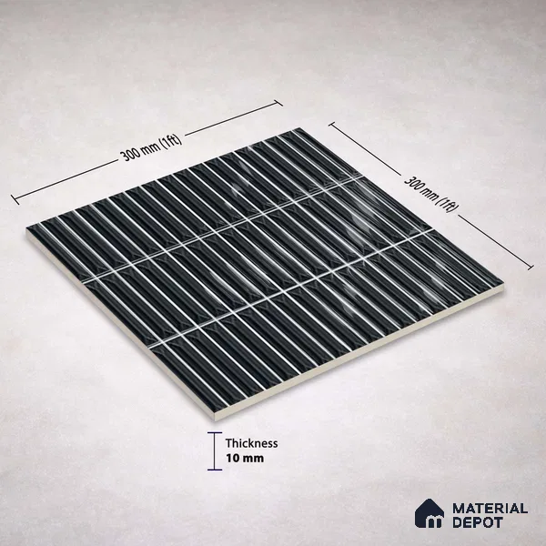 Faux Kitkat Subway Wall Tile TL 11310 Noir Pinnacle 1 ft x 1 ft Ceramic Glossy Finish Tile - 10 mm | Suitable For Bathroom, Balcony & Kitchen Backsplash (Sample)