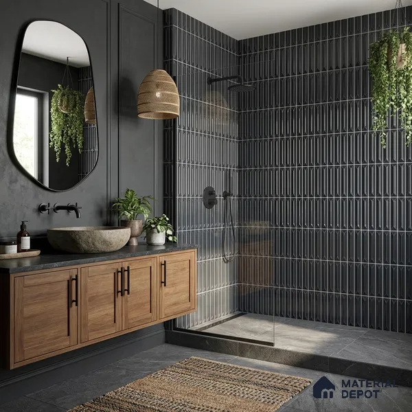 Faux Kitkat Subway Wall Tile TL 11310 Noir Pinnacle 1 ft x 1 ft Ceramic Glossy Finish Tile - 10 mm | Suitable For Bathroom, Balcony & Kitchen Backsplash (Sample)
