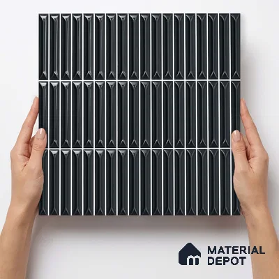 Faux Kitkat Subway Wall Tile TL 11310 Noir Pinnacle 1 ft x 1 ft Ceramic Glossy Finish Tile - 10 mm | Suitable For Bathroom, Balcony & Kitchen Backsplash (Sample)