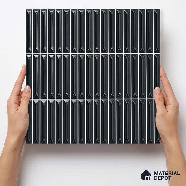Faux Kitkat Subway Wall Tile TL 11310 Noir Pinnacle 1 ft x 1 ft Ceramic Glossy Finish Tile - 10 mm | Suitable For Bathroom, Balcony & Kitchen Backsplash (Sample)