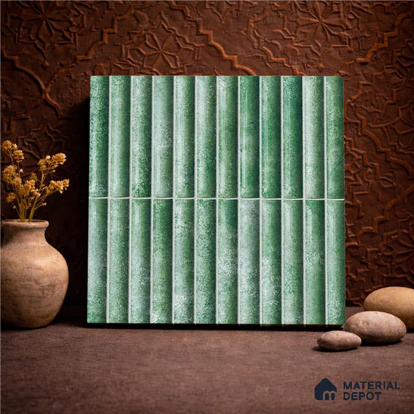 Faux Subway Wall Tile TL 11288 Verdant Pillar 1 ft x 1 ft Ceramic Glossy Finish Tile - 10 mm | Suitable For Bathroom, Dining Area, Kitchen Backsplash