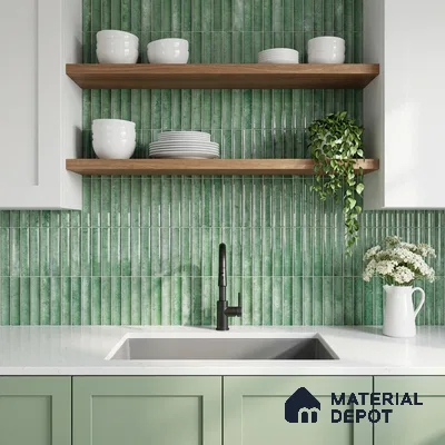 Faux Subway Wall Tile TL 11288 Verdant Pillar 1 ft x 1 ft Ceramic Glossy Finish Tile - 10 mm | Suitable For Bathroom, Dining Area, Kitchen Backsplash