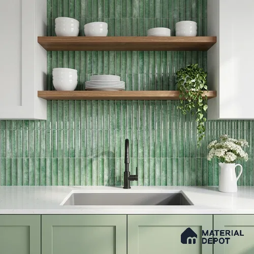 Faux Subway Wall Tile TL 11288 Verdant Pillar 1 ft x 1 ft Ceramic Glossy Finish Tile - 10 mm | Suitable For Bathroom, Dining Area, Kitchen Backsplash